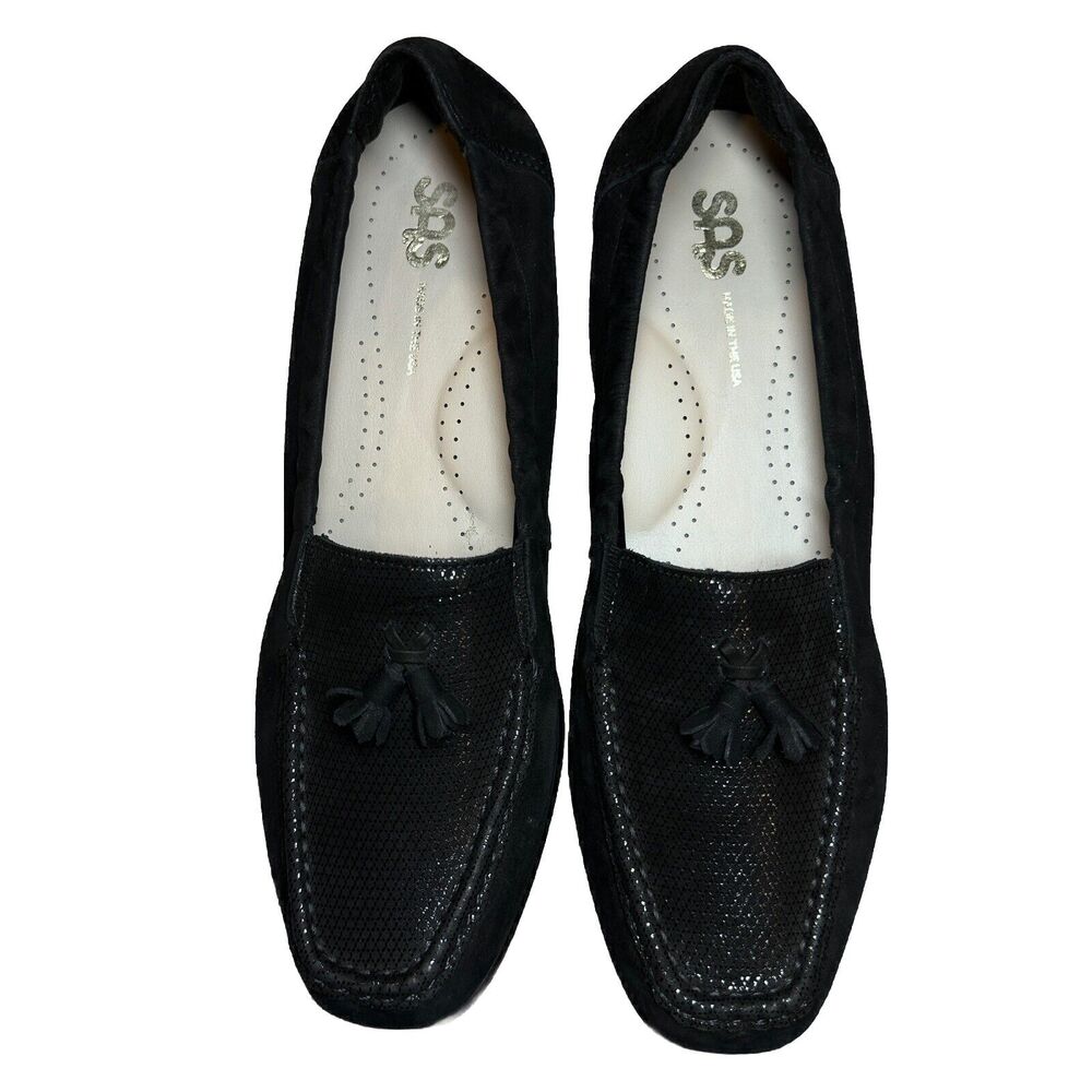 SAS Hope Tassel Slip On Loafers Black Onyx Suede Leather Women's Size 9 M